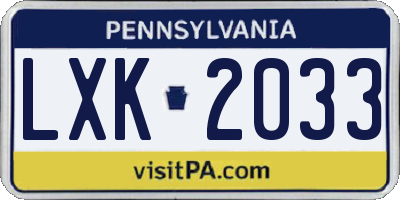 PA license plate LXK2033