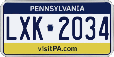 PA license plate LXK2034