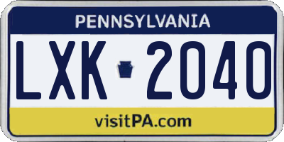 PA license plate LXK2040