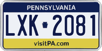 PA license plate LXK2081