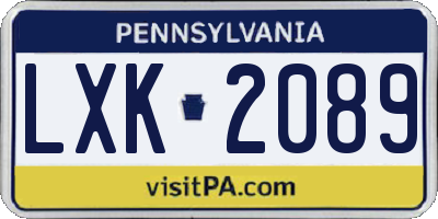 PA license plate LXK2089