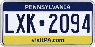 PA license plate LXK2094