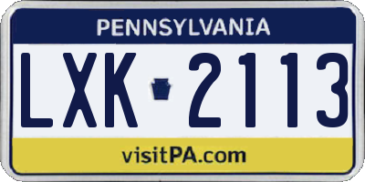 PA license plate LXK2113