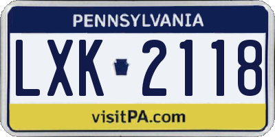 PA license plate LXK2118