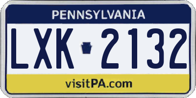 PA license plate LXK2132