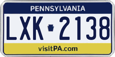 PA license plate LXK2138