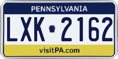 PA license plate LXK2162