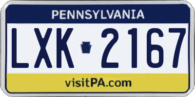 PA license plate LXK2167