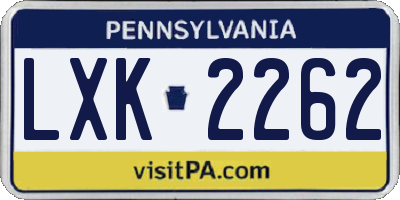 PA license plate LXK2262