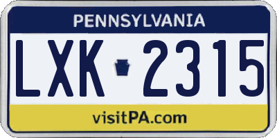 PA license plate LXK2315