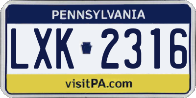 PA license plate LXK2316