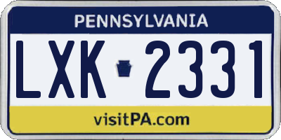 PA license plate LXK2331