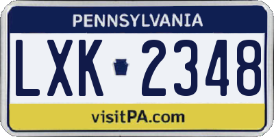 PA license plate LXK2348