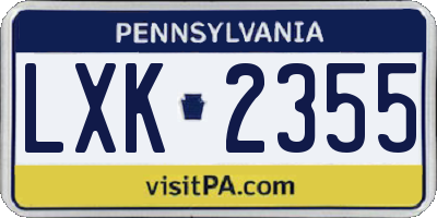 PA license plate LXK2355