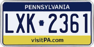 PA license plate LXK2361