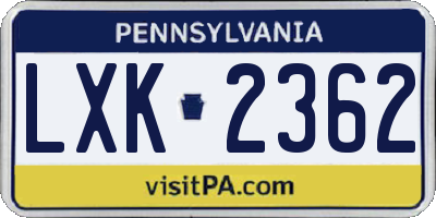 PA license plate LXK2362