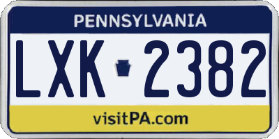 PA license plate LXK2382
