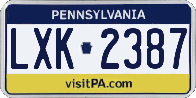 PA license plate LXK2387