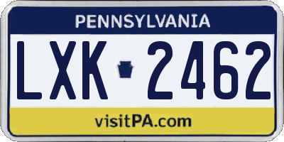 PA license plate LXK2462