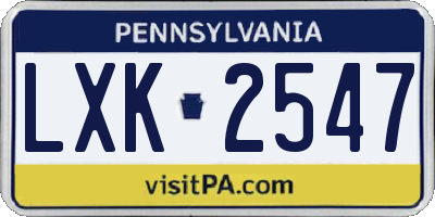 PA license plate LXK2547