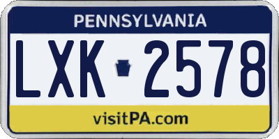 PA license plate LXK2578