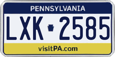 PA license plate LXK2585