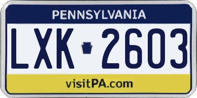 PA license plate LXK2603