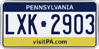 PA license plate LXK2903