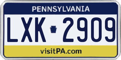 PA license plate LXK2909