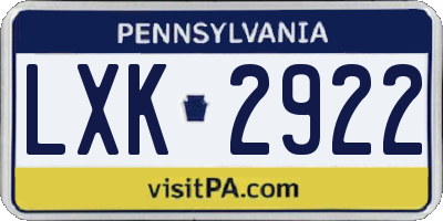 PA license plate LXK2922