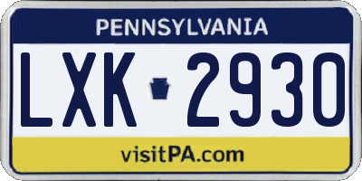 PA license plate LXK2930