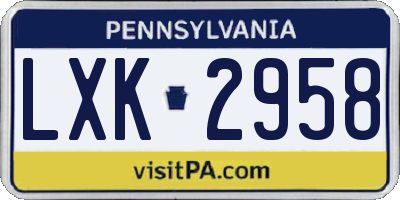 PA license plate LXK2958