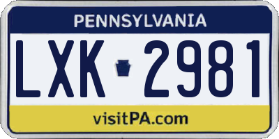 PA license plate LXK2981