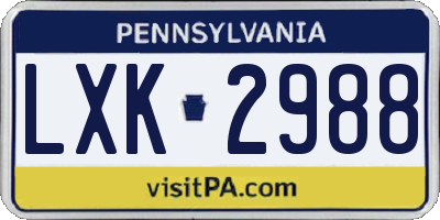 PA license plate LXK2988