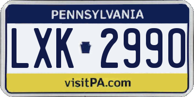 PA license plate LXK2990