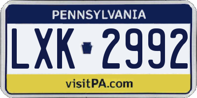PA license plate LXK2992