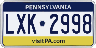 PA license plate LXK2998