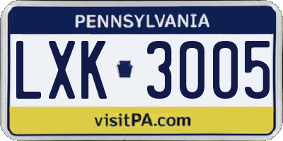 PA license plate LXK3005
