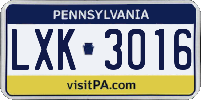 PA license plate LXK3016