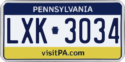 PA license plate LXK3034