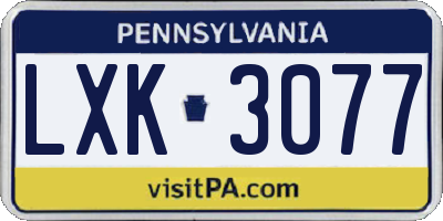 PA license plate LXK3077