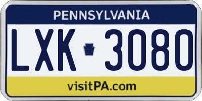 PA license plate LXK3080