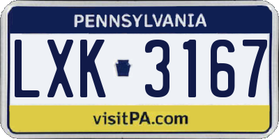 PA license plate LXK3167