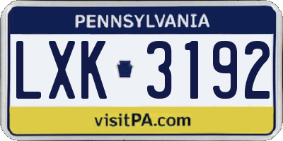 PA license plate LXK3192