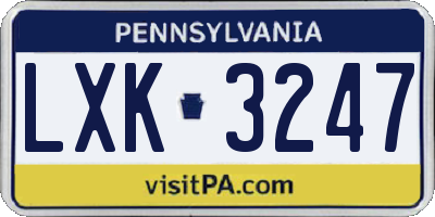 PA license plate LXK3247