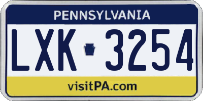 PA license plate LXK3254