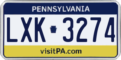 PA license plate LXK3274