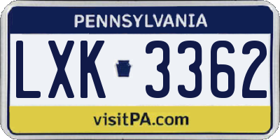 PA license plate LXK3362