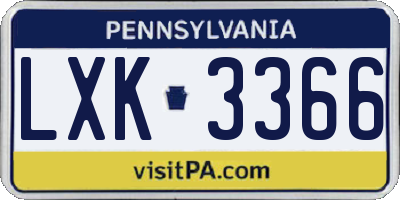 PA license plate LXK3366