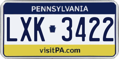 PA license plate LXK3422